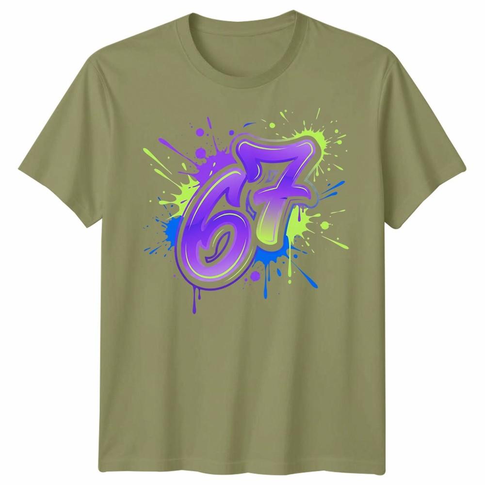 Graffiti 67 Unisex T Shirt Bright Neon Paint Slogan Six Seven Meme Number Day