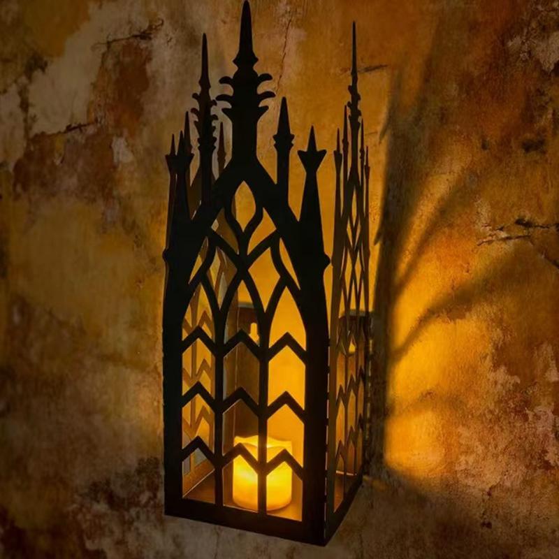 1Pcs Wall Candle Sconce Holder Gothic Cathedral Wall Sconce Black Metal Wall Mount Candle Holder For Living Room