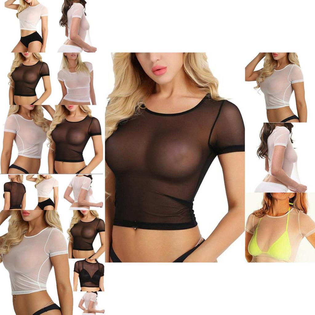 Womens Fashion See Through Mesh Sheer Tank Crop Top Vest Tshirt Blouse Tops Tee