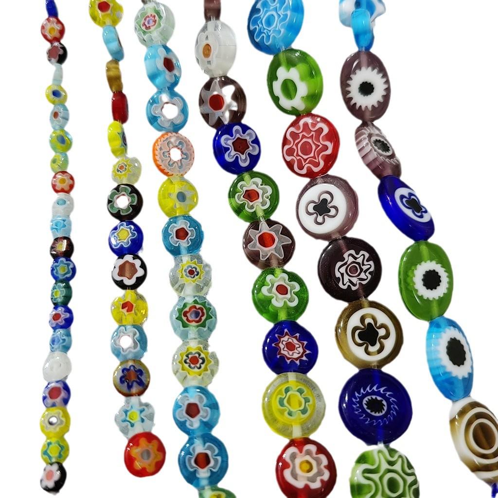 Millefiori Flower Glass Beads - Round Flat Beads for DIY Jewelry Making