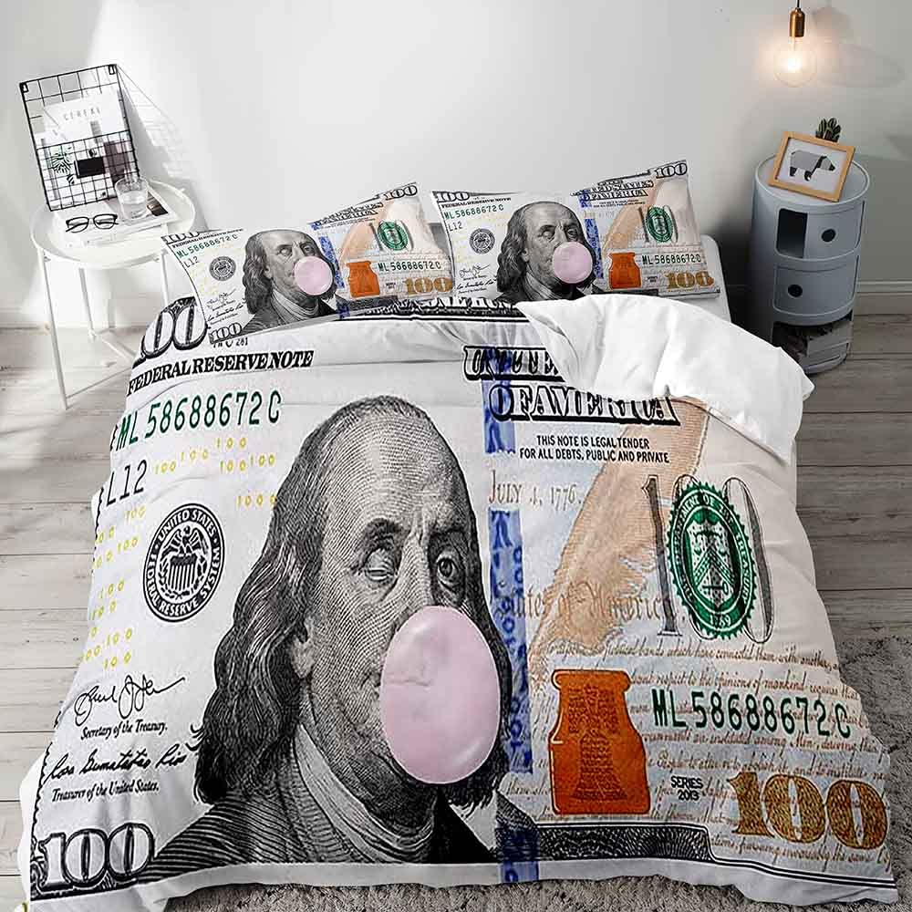 Money Duvet Cover Set,Dollar Bills Of United States Federal Reserve The Ben Franklin Portrait,Bedding Set 2/3pcs,California King