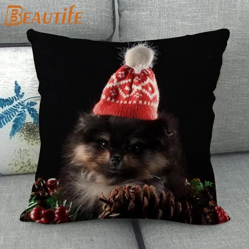 Nice Pomeranian Dog Pillowcase Bedroom Home Decorative Cover 45x45cm Square Zipper Pillow Cases Cotton Linen Fabric No Fade