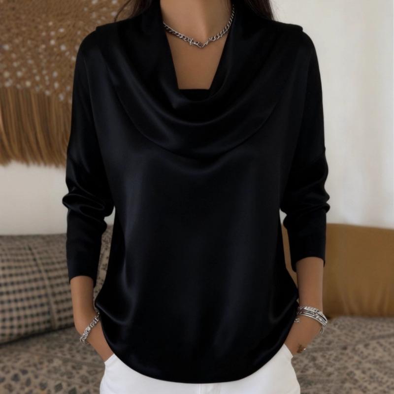 2026 Spring/Summer Women's Batwing Neck Casual Solid Long Sleeve Shirt