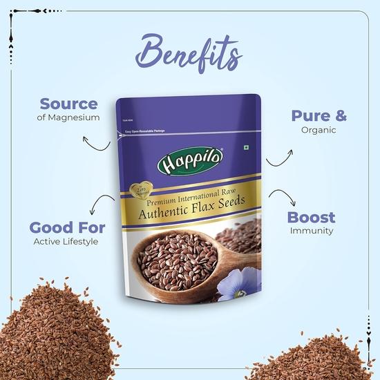 Happilo Premium Authentic Flax Seeds 250g Each (Pack of 3), Diet Food for Weight Management, Alsi Seed for Hair Growth, Rich In Fiber and Omega 3