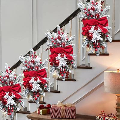 Christmas Stair Decoration Holiday Wreath Pendant For Staircase Mantelpiece Door And Wall Holiday Decorations Without/with Light
