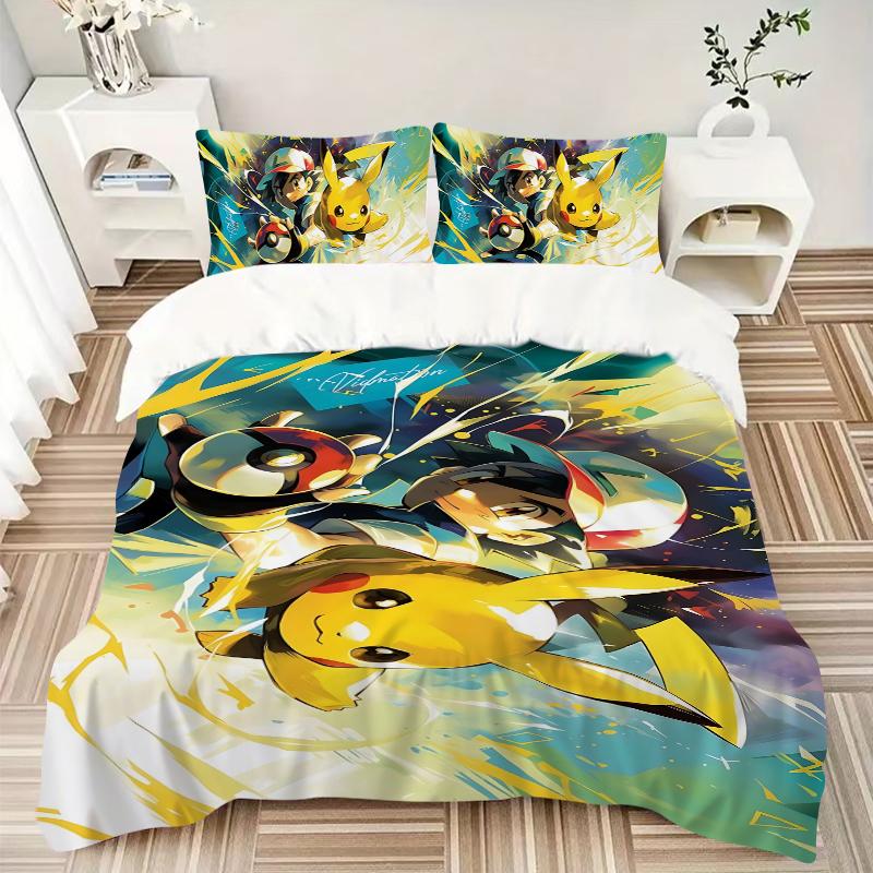 3Pcs Superhero Pikachu Adventure Bedding Set Soft Fabric Duvet Cover Pillowcases Home Xmas Halloween Gift 1 Duvet Cover 2 Pillowcase S1271