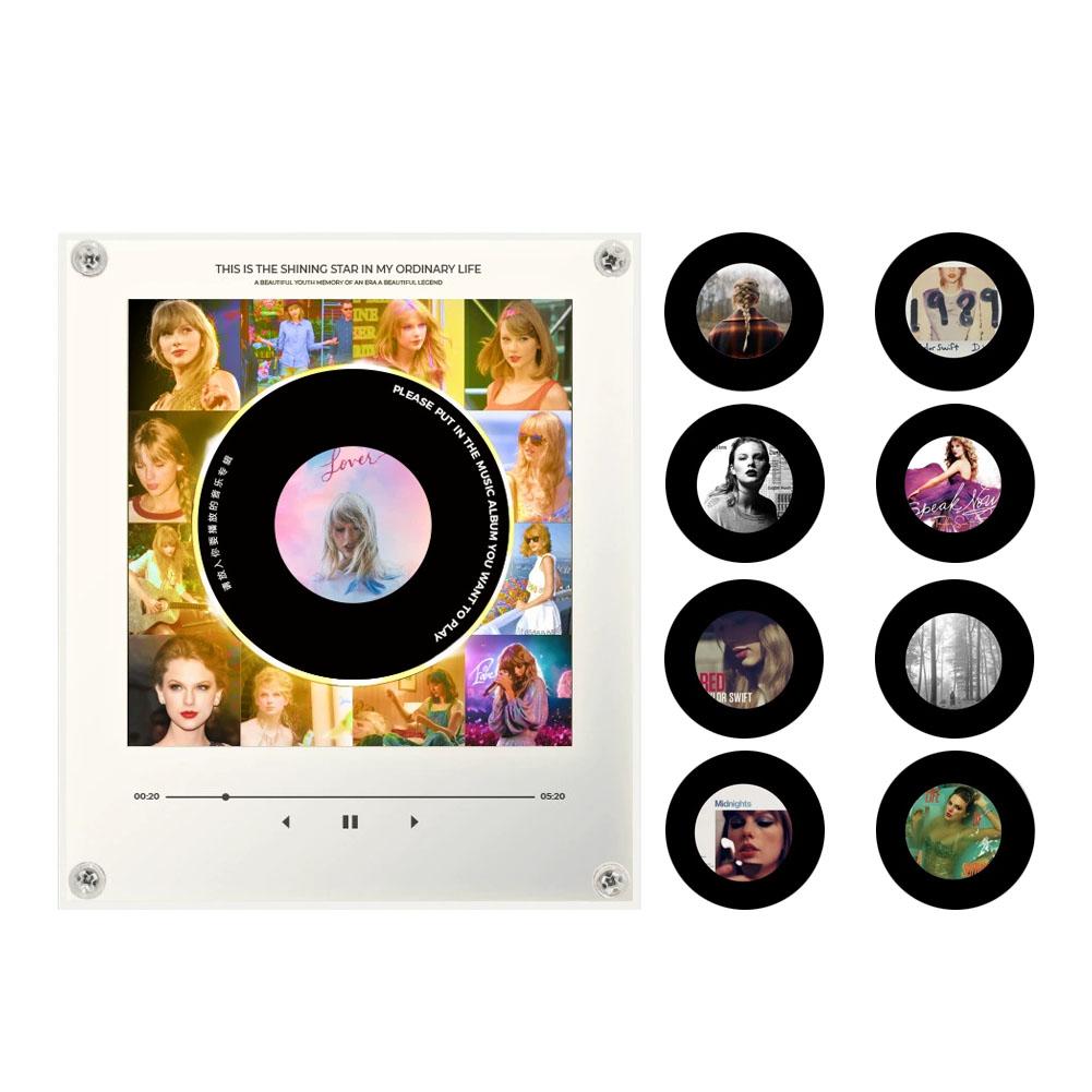 NFC Induction Rotating Vinyl Disc Player Magnetic Refrigerator Sticker Built-in Speaker Auto Singing Night Light Creative Decor