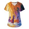 Women's Halloween Printed V-Neck Short Sleeve Scrub Top with Pockets