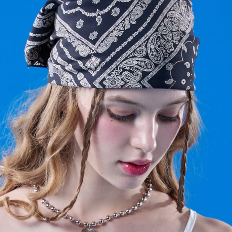 KOLEAT UV Protection Bandana Bohemian Hair Scarf Handkerchief [BLACK]