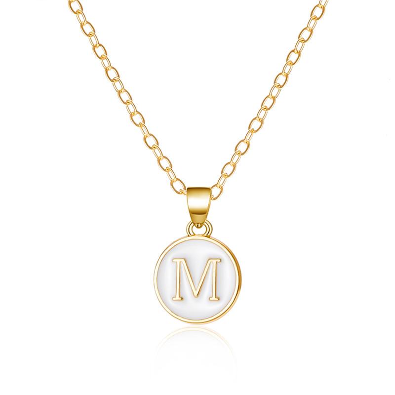 A-Z 26 Letters Necklace For Women Exquisite Initials Name Round Enamel Pendant Clavicle Chain Choker Necklaces Jewelry