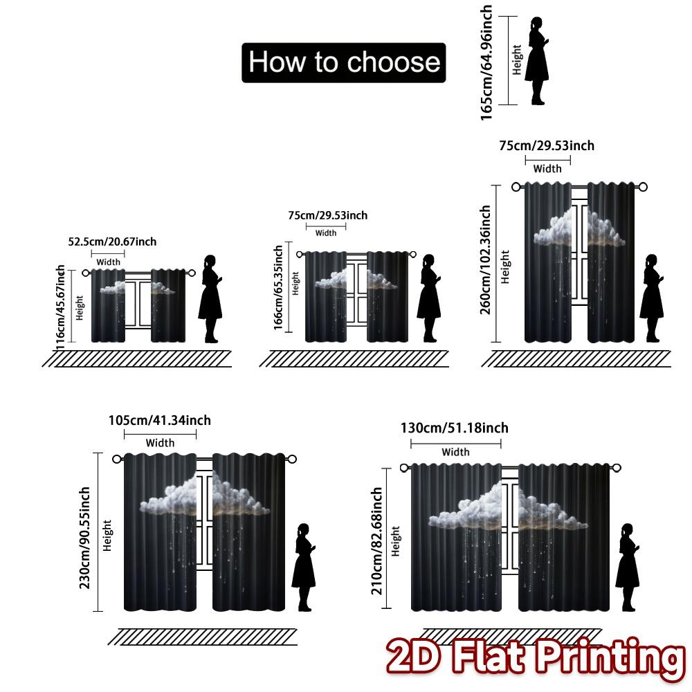 Flat Printing Curtains Without Rod Drippingclouds Popular Curtain Fabric Versatile Polyester Thermal Set Of 2 Made