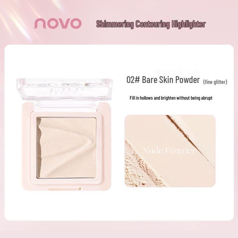 Сияющая пудра-хайлайтер NOVO: Матовый, Мелкое мерцание, Контроль жирности, Для коррекции макияжа, Компактная пудра для 3D-освещения и контуринга.