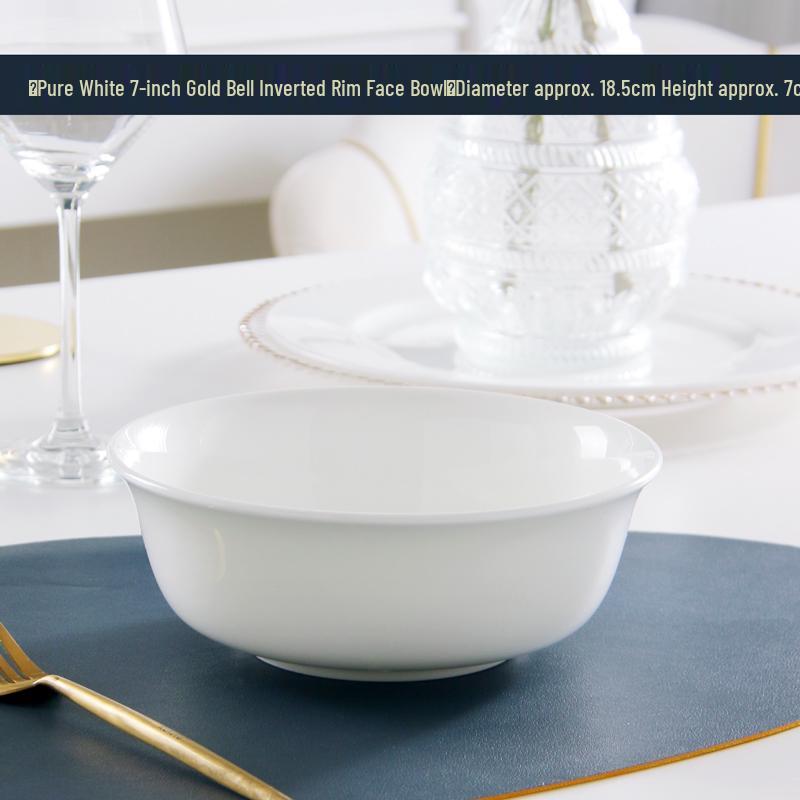 7-inch Large Capacity White Bone China Noodle Bowl - Ceramic Soup & Lo Mein Tableware