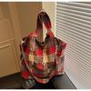 Plaid canvas bag women's new summer lazy wind crossbody shoulder bag large capacity commuter tote bag