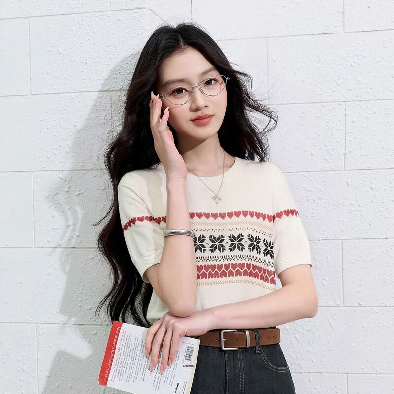 SANCITY 2026 Summer Jacquard Knit Short Sleeve Top