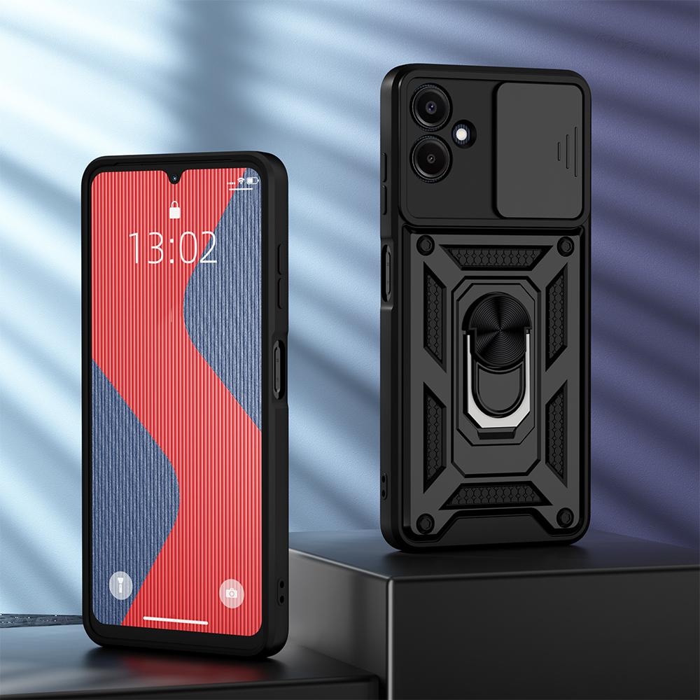 

Противоударный чехол KEYSION для Samsung A06 A05 A04 из силикона и поликарбоната, защитное кольцо для объектива камеры, подставка для телефона, чехол для Galaxy A06 for Samsung A06 чёрный