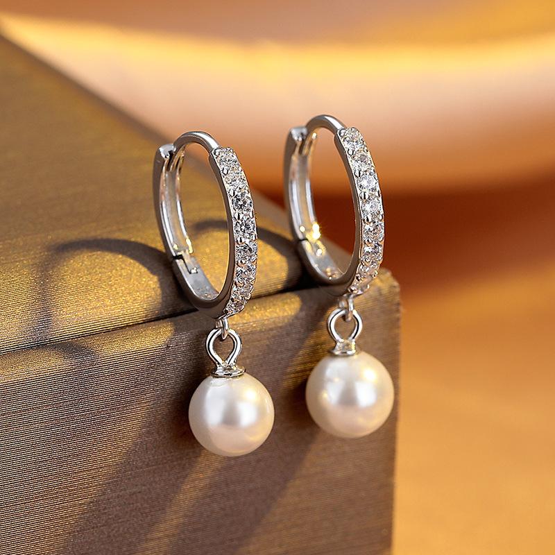 Pearl Earrings Women'S Niche Design Sense Light Luxury French Earrings Row Diamonds High Sense Earrings Ear Buckles