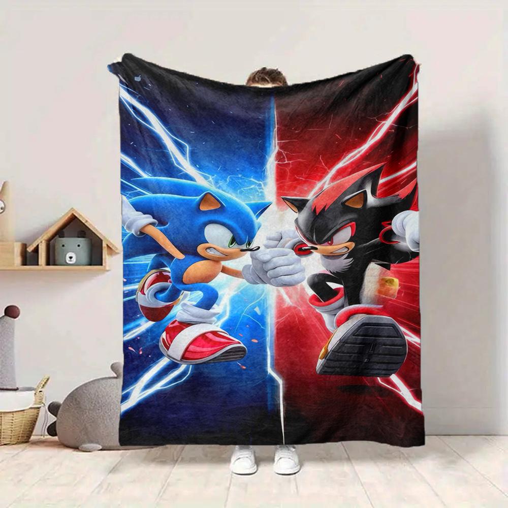 1Pc Clash Sonic Vs Shadow Blanket Soft And Comfortable Casual Warm Camping Travel Christmas Halloween Xmas Gift M924134