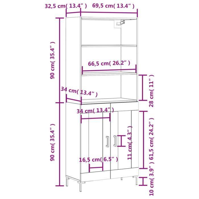 VidaXL Highboard Concrete Grey 69.5x34x180 Cm Engineered Wood 3189321