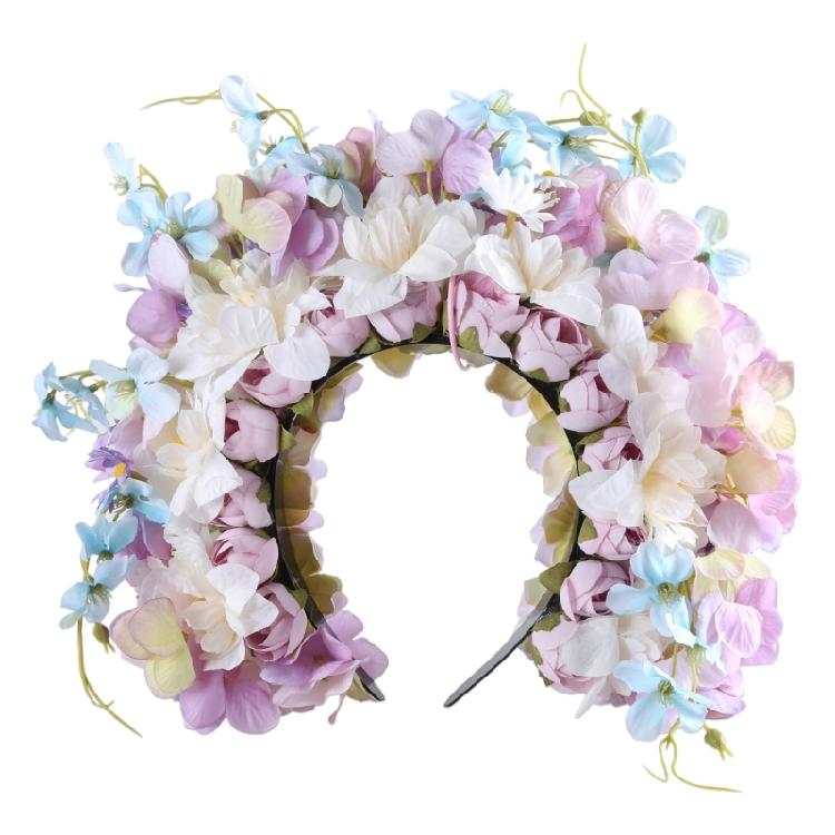 Sophisticated Floral Crown Hair Bands Traditional Ethnic Hair Accessory Double sided Fabric Flower Headband for Women