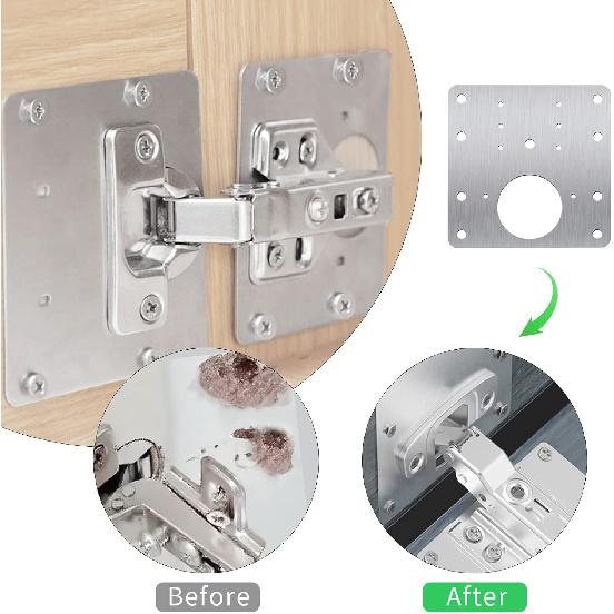10pcs Cabinet Hinge Repair Plate, Stainless Steel Hinge Fixing Plate Bracket kit with Mounting Screw for Furniture and Kitchen Cabinet Door, Protect