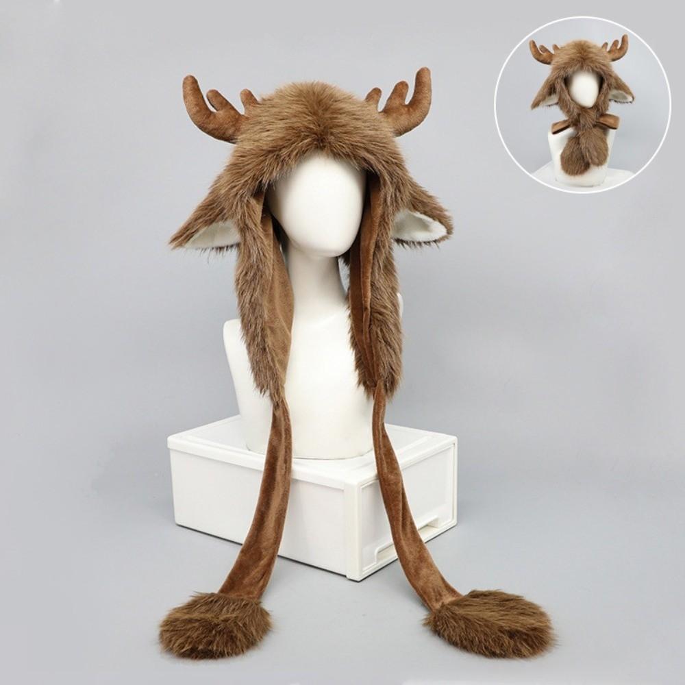 Warm Christmas Elk Hat Plush Ear Protection Cap Lovely Reindeer Antler Hat Daily