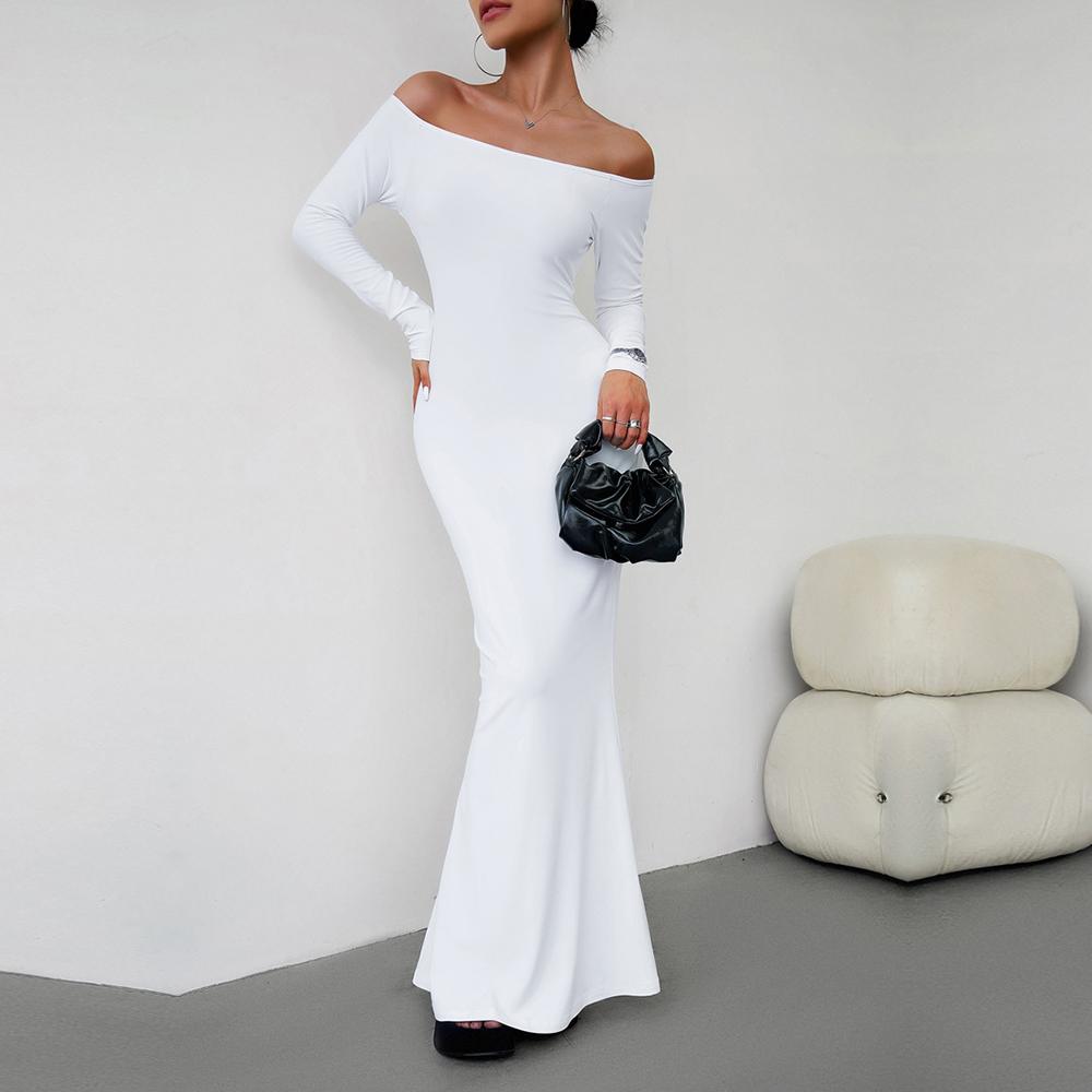 Dámské podzimní zimní sexy elegantní úzké úzké šaty s dlouhým rukávem bez ramen