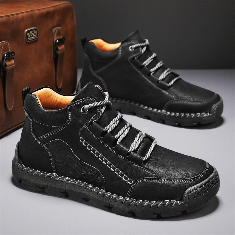 Autumn and Winter Plus Size Shoes Retro High Top Shoes, Men's Leather Boots Fashionable Mid-range Men's Ankle Boots