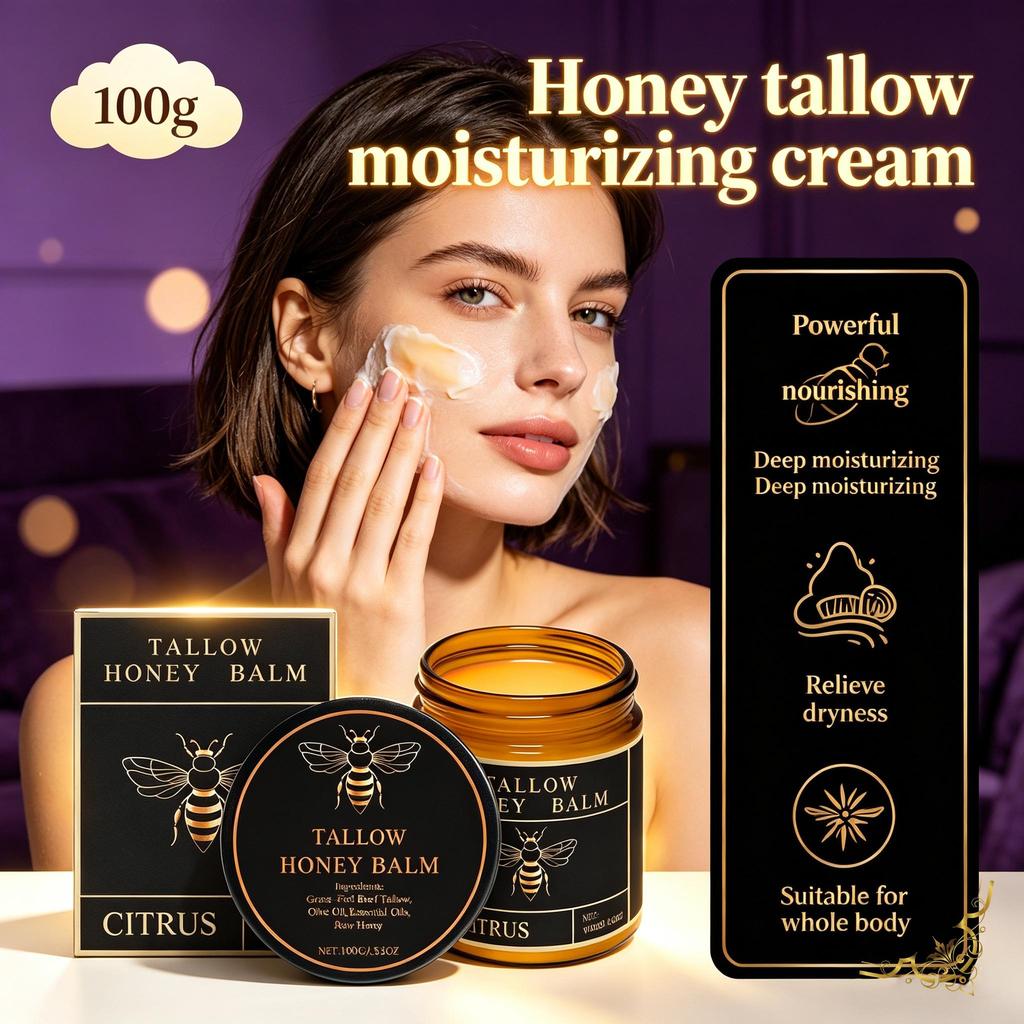 AMZ Crema Idratante al Grasso di Miele per il Viso Cura Quotidiana Delicata della Pelle Idratazione e Nutrizione per Pelli Secche Con Profumo di Agrumi 100g