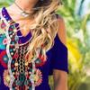 Fashion Dress Printing Loose Fit V Neck Off Shoulder Ladies Dress for Daily Life
