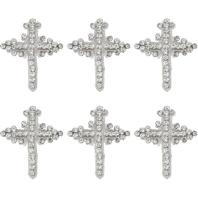 6 Stück Kristall Kreuz Aufnäher 80mm Strass Kreuz Aufnäher zum Aufnähen Kreuz Applikation Weißes Kreuz Kristall Aufnäher für Kleidung Taschen Hüte Schuhe Dekorationen