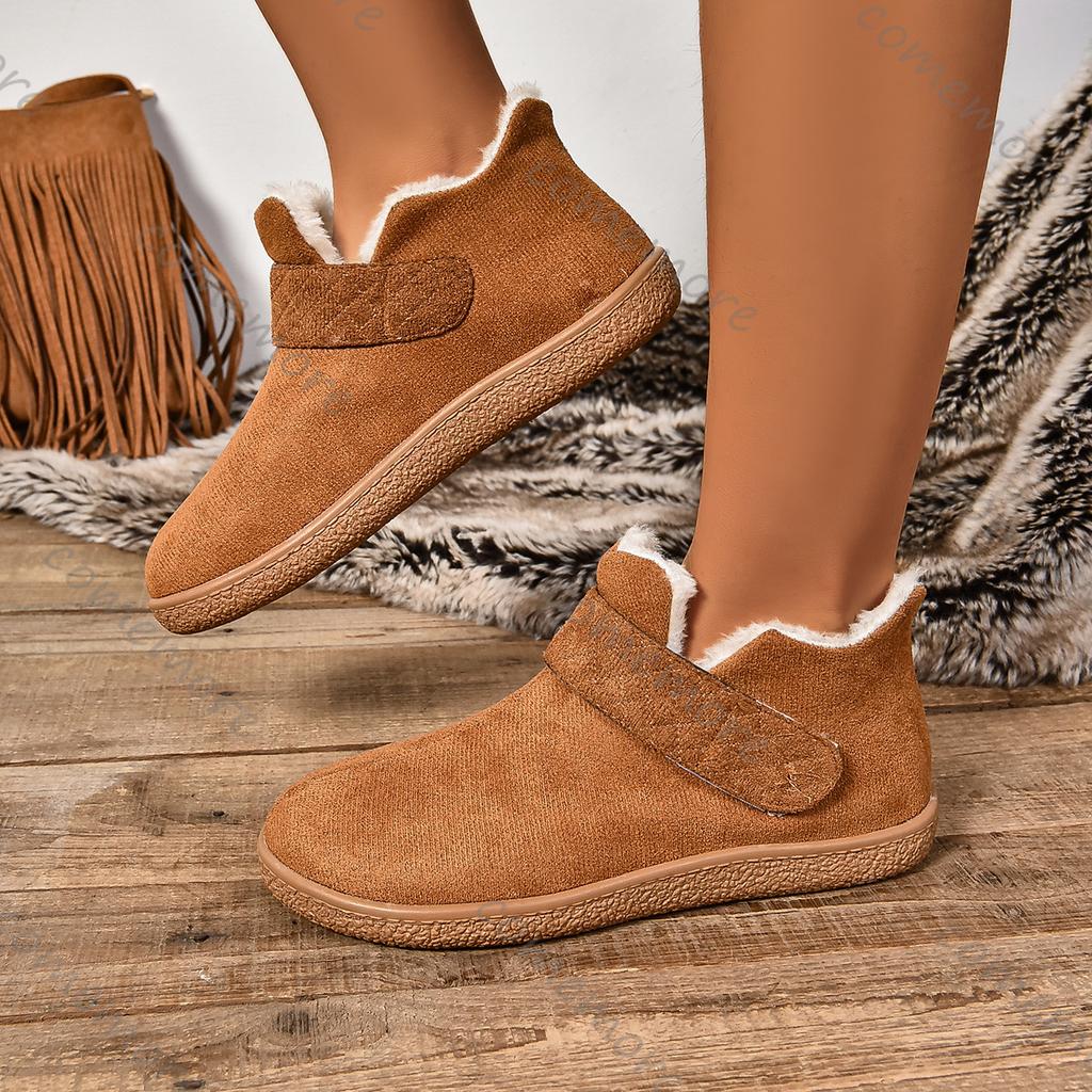 Comemore Flat Warm Padded Snow Boots Winter New Solid Color Round Head Cotton Shoes for Women Suede Casual Plus Velvet Botines