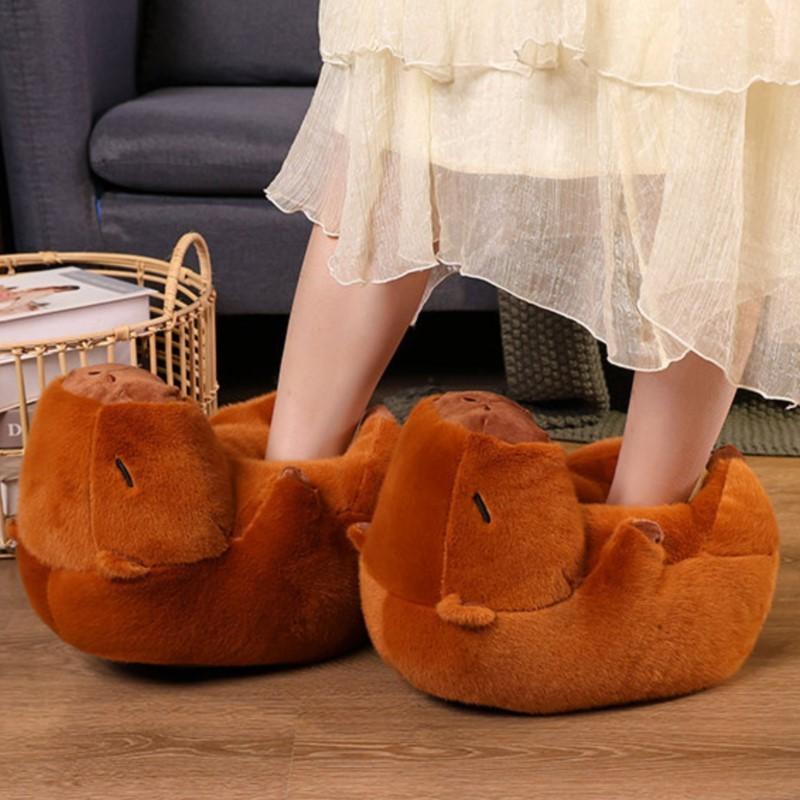 Fashion Winter Warm Home Floor Silent Soft Cotton Shoes Cute Capybara Slides Unisex Cartoon Capybara Slippers Women Plush Cute Slippers