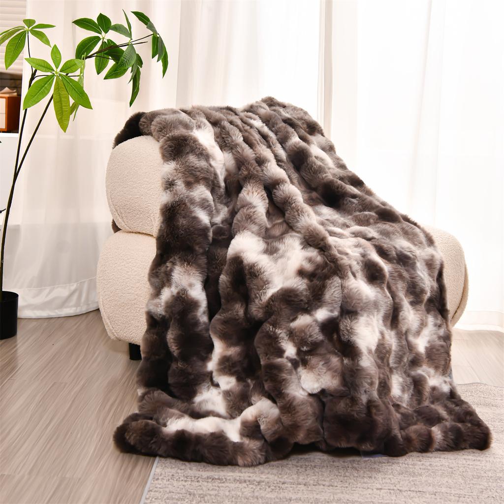 Luxury Double Layer Rabbit Fur Blanket Winter Thick Warm Fluffy Faux Fur Throws Blankets for Sofa Tie-Dye Soft Plush Bed Blanket