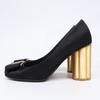 Salvatore Ferragamo Satin Capua pumps shoes 6.5D Black x GoldUsed