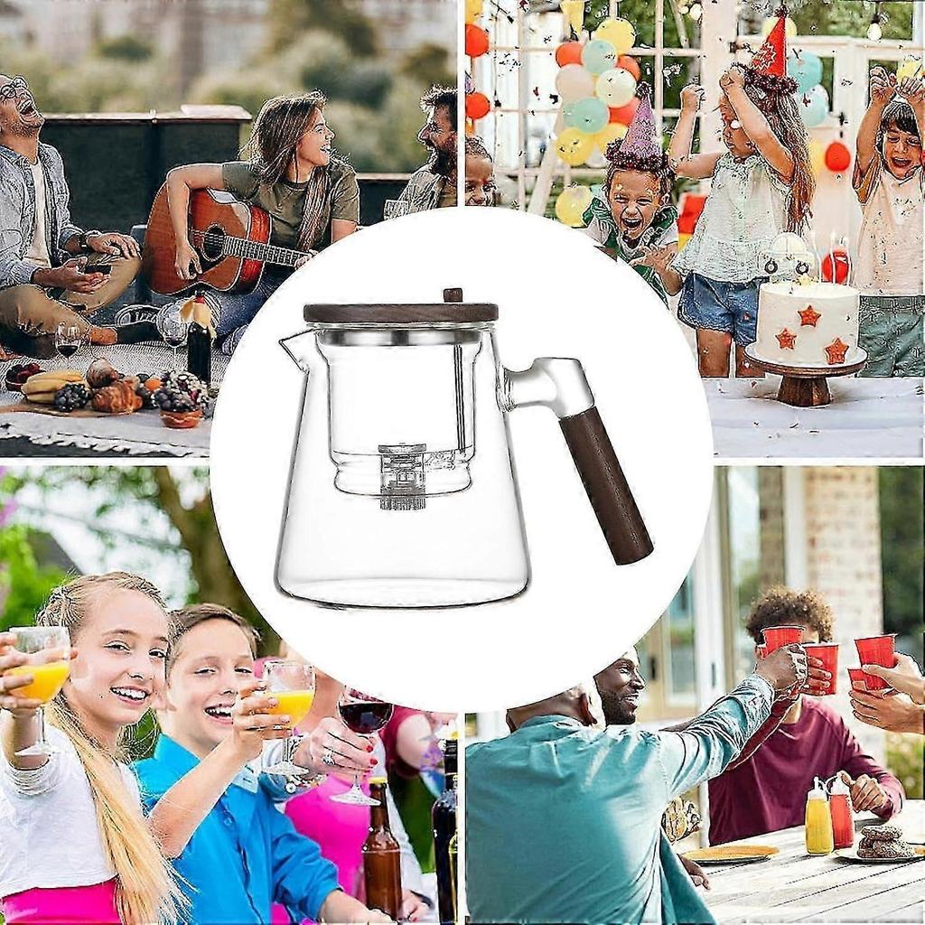 Tea Pot Press Teapot With Strainer Wooden Handle 750ml For Loose Tea Tea Water Separation Gray Transparent