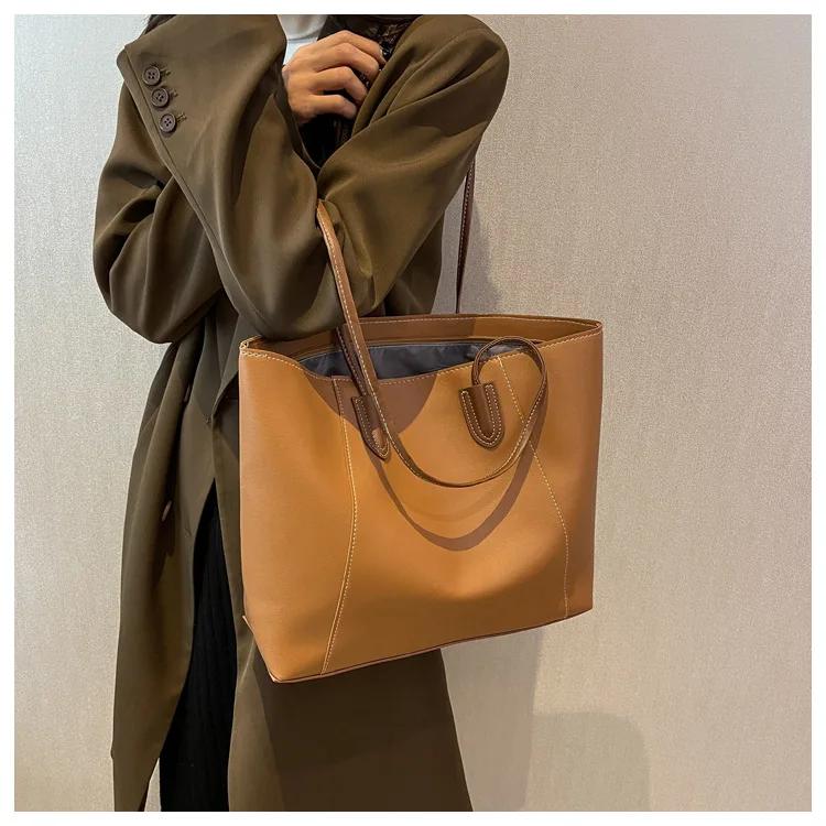 Hot Selling Light Luxury Sewing Thread Pu Zipper Women's Handbag New Fashionable Women's Commuting Shoulder Bag Tote Bag