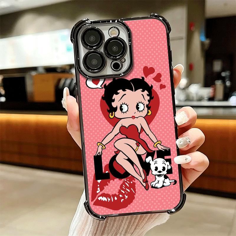 B-Bettys B-Boops Girl Plating Phone Case For Iphone 16 17 Pro Max Air 16E 14 15 Plus 12 13 Mini Anti-Fall Airabag Cover