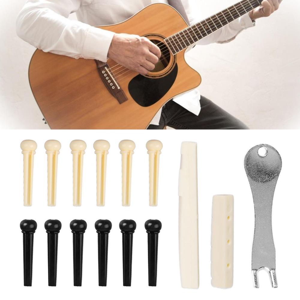 2Sets Plastic Saddle Guitar Bridge Pins Metal Puller Guitar Saddle Nut For Acoustic Guitar
