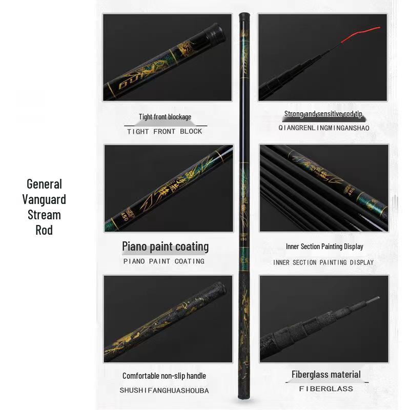 Fiberglass Stream Fishing Rod - Super Hard, Long & Short Sections