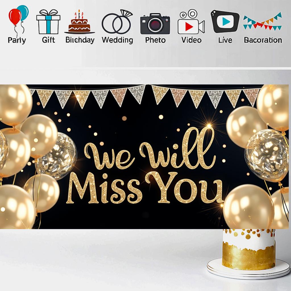 Goodbye Decor Confetti Background Farewell Banner Black Background We Will Miss You Sign for Office Decoration Indoor Decoration