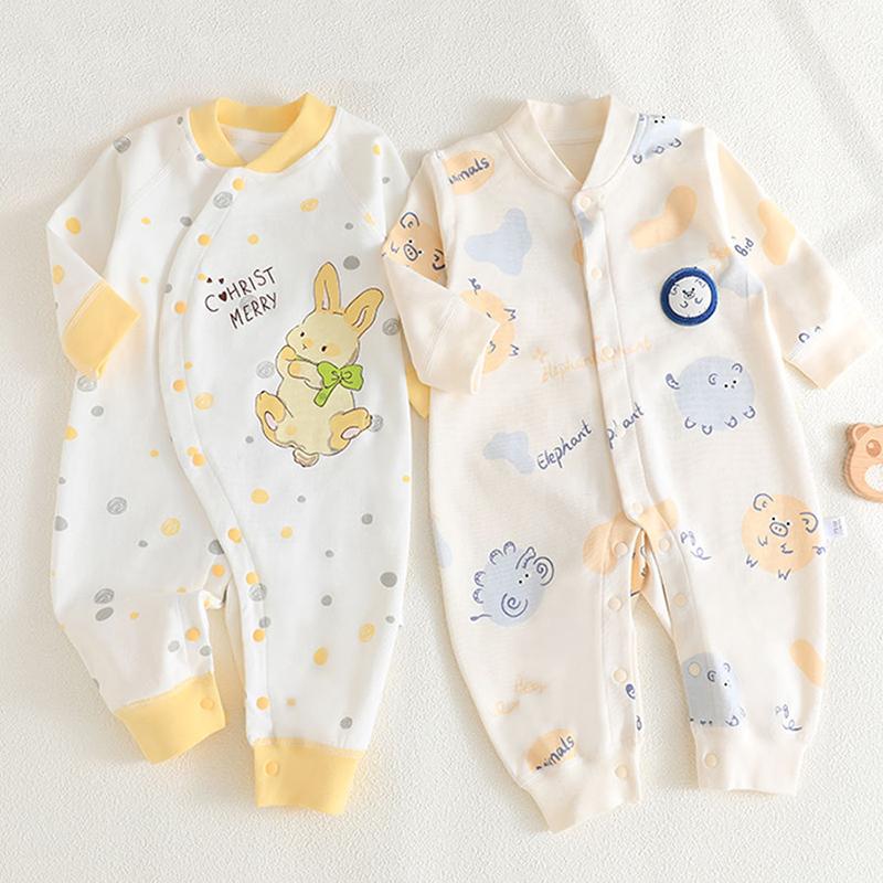 100% Cotton Baby Romper Long Sleeve Seamless Design Single Row Buttons Soft Class A Safety Newborn Bodysuit Simple Style