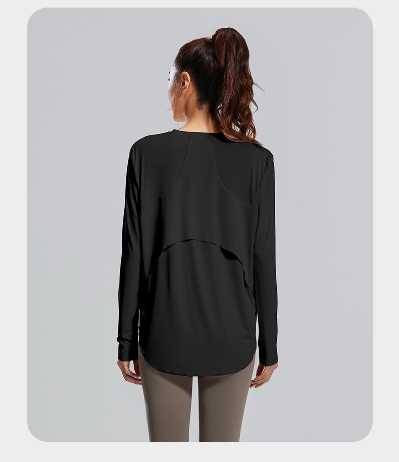 Autumn Women's Sporty Ice Silk Long Sleeve Cover-Up: Breathable, Versatile Running & Fitness Top