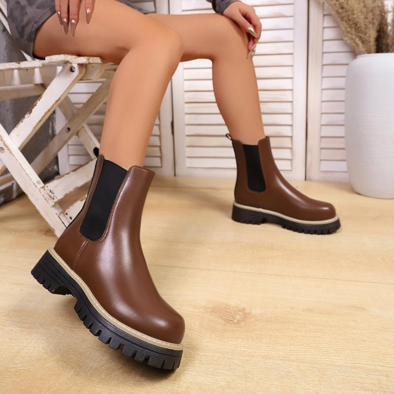 Shoes For Women Autumn And Winter New Round Toe Low Heel Women Boots Chelsea Motorcycle Boots Solid Color Casual Women Shoes 43