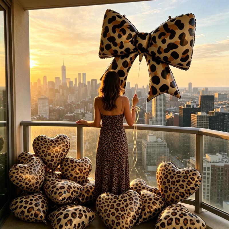 Leopard Print Party Bow Foil Balloons Five Pointed Star Heart Balloons Leopard Print Theme Girls Birthday Wedding Party Supplies