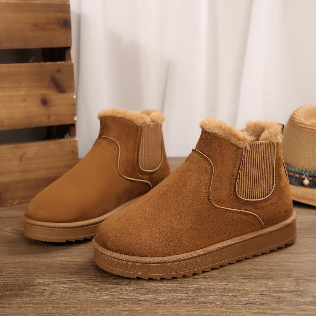 

Большой размер 2025 зима новые универсальные сноубутсы внешнеторговые короткие голенища теплый бархат утолщенные ботинки женские 43 жёлтый