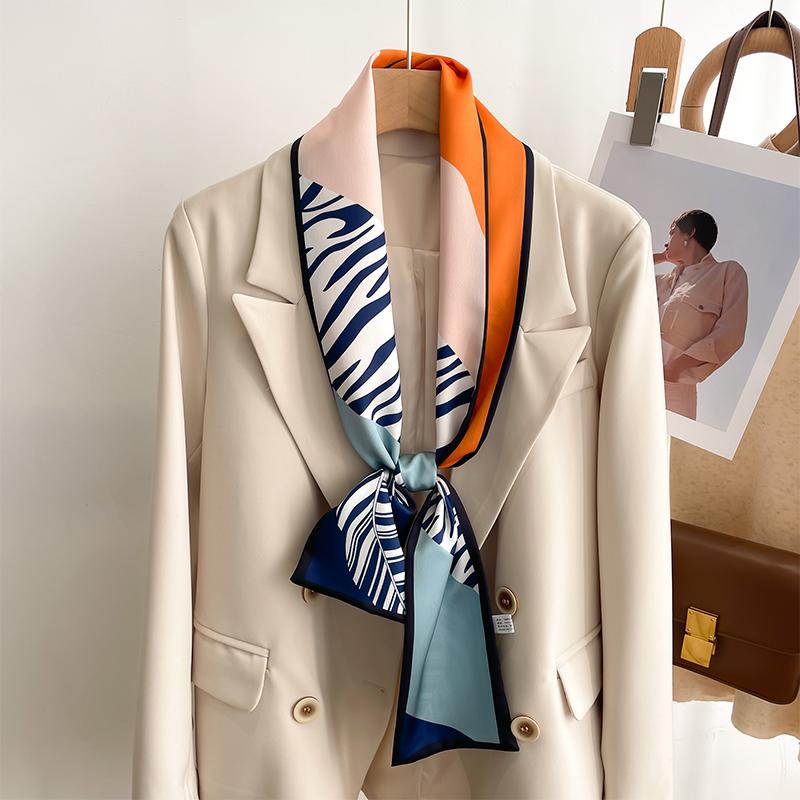 Women Silk Feel Printed Design Scarf Shawl Fashion Luxury Long Narrow Small Silk Scarves Ladies Headband Headscarve bags wrap