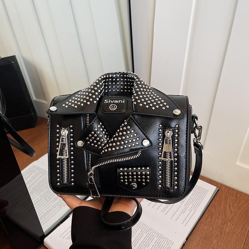 Street Style Pu Small Square Bag With Metal Studs For Daily Use