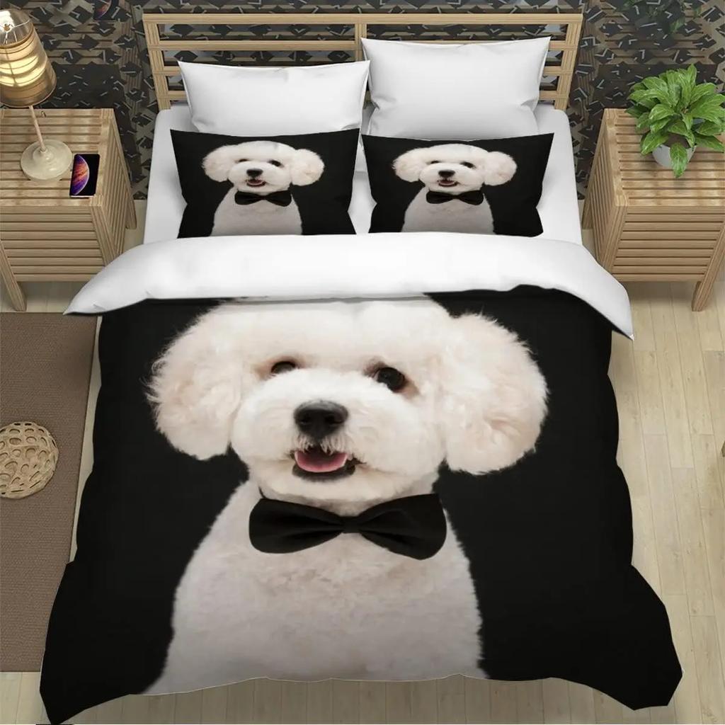 Cute Dog Animal Single Bedding Set for Adults Kids,3D Print Soft Microfiber Quilt Cover Cartoon Farm Animal Comforter Cover Set