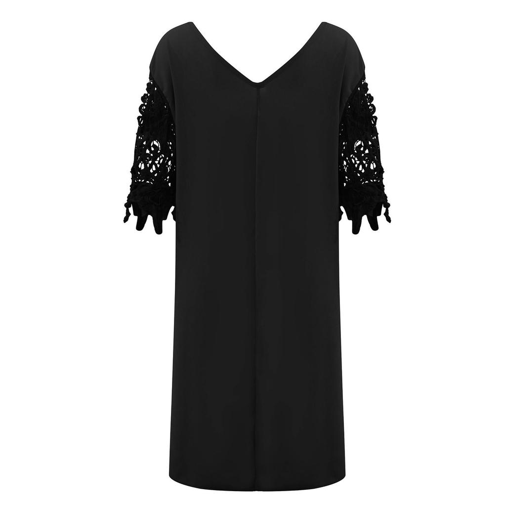 Fashion Women Color V-Neck Off-Shoulder Dress Casual Loose Piece Dress